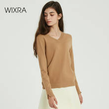 Wixra-suéter de punto para mujer, Jersey suelto de manga larga, liso y suave, con cuello en V, para Otoño e Invierno 2024 - compra barato