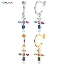 Kikichicc 925 Sterling Silver Colorful Cross Drop Earring Big Pendientes Women Ohrringe Piercing Women Circle Fashion Party 2024 - buy cheap