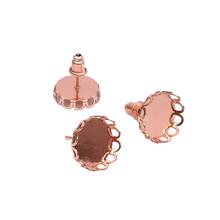 50 sets/lot 10mm 12MM Rose Gold Color Brass Round Lace Blank Studs Earring Base Jewelry DIY Accessories Setting Findings 2024 - buy cheap