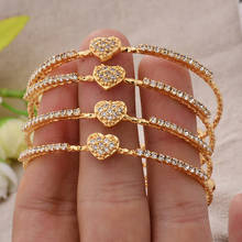 24k Gold Color Africa/Ethiopian/Dubai Bangles For Women Bride Wedding Heart inlaid stone Bracelet popular  birthday Jewelry Gift 2024 - buy cheap