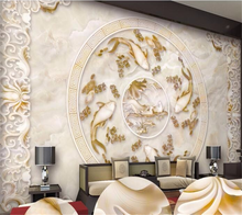 Wellyu-papel tapiz de pared personalizado con diseño de carpa de Pato Mandarín, con relieve de mármol, para TV, sofá, fondo grande 2024 - compra barato
