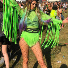 Sexy borla bodysuit fluorescente grade verde gogo dj traje palco jazz trajes de dança feminino discoteca festival outfit dqs3856 2024 - compre barato