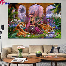Алмазная 5D картина с изображением индейской женщины и тигра, наборы для вышивки крестиком, Алмазная мозаика, вышивка с изображением пейзажа, 3d квадратная/круглая картина, подарок 2024 - купить недорого