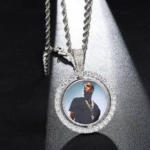 Hip Hop Custom Made Photo Round Rotating Double-sided Iced Out Bling Cubic Zircon Necklace&Pendant For Men Jewelry Tennis Chain 2024 - buy cheap