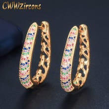 CWWZircons New Designer Circle Round Dangle Multi Colored Cubic Zircon Crystal Dubai Gold Hoop Huggie Earrings for Women CZ589 2024 - buy cheap