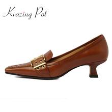 Krazing pot new genuine leather square toe med heel gladiator deep mouth slip on shoes young lady casual fashion women pumps L76 2024 - buy cheap