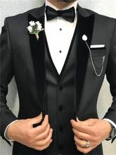 Traje con solapa de pico para hombre, chaqueta + pantalón + chaleco, traje de boda, traje de novio, traje negro, moda 2024 - compra barato