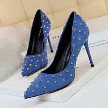 Flock Stilettos Women Pumps Elegant Rivets Lady Shoes Spring Summer High heels 9CM Shallow Pointed Toe Wedding Bridal Shoes 2024 - buy cheap