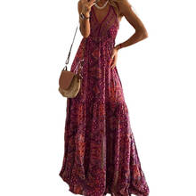 Vestido boho longo de verão maxi, sem mangas, alça espaguete, moda feminina, vestido folgado, para férias, praia 2024 - compre barato