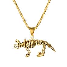 2020 Punk Gold Color Dinosaur Skeleton Pendant Necklaces Men Vintage Stainless Steel Jewelry Accessories Man Necklace Wholesale 2024 - buy cheap