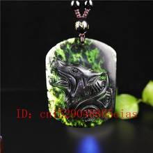 Certified Chinese Natural Black Green Jade Wolf Pendant Necklace Obsidian Charm Jewelry Accessories Carved Amulet Gifts for Men 2024 - buy cheap