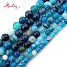 6,8,10,12mm Smooth Round Bead Stripe Blue Agates Natural Stone Beads For DIY Necklace Bracelet Jewelry Making 15" Free Shipping 2024 - buy cheap