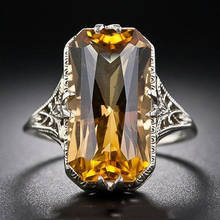 Anel de cristal quadrado criado, venda quente da moda, anel oco clássico, para mulheres, presente de casamento, de noivado, joia fina 2024 - compre barato