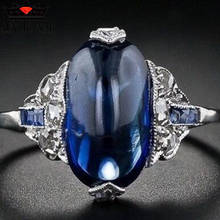 Anillos de boda de piedra ovalada azul para mujer, accesorio europeo de compromiso de cristal de plata 925 para hombre y mujer, anillo de plata de zafiro de Corea 925 2024 - compra barato