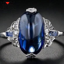 European Female Oval Blue Stone Wedding Rings For Women 925 Silver  Crystal Engagement Sri Lanka Sapphire  silver 925 ring mens 2024 - buy cheap