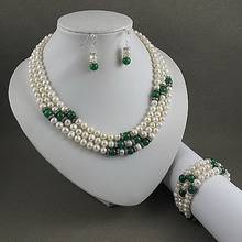 New Lovely Terisa Pearl Jewelry Set Green Jade Rhinestone Genuine Freshwater Pearl Necklace Bracelet Earring Fine Women Gift 2024 - buy cheap