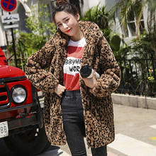 2020 Women Winter Medium-length Leopard Print Hooded Faux Fur Coat Women Female Winter Plush Outerwear 2024 - buy cheap