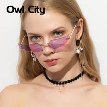 Солнцезащитные очки «кошачий глаз» женские, модные уникальные винтажные брендовые цветные очки без оправы в стиле панк, с защитой UV400 2024 - купить недорого