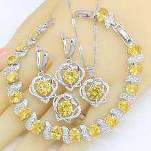 Yellow Zircon 925 Silver Jewelry Sets for Women Wedding Bracelet Earrings Rings Necklace Pendant Gift Box 2024 - buy cheap