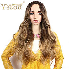 YYsoo Long Highlights Cosplay Wigs for Women Natural Long Wavy Curly Wig Dark Roots Ombre Blonde Wig Middle Parting No Lace Wig 2024 - buy cheap