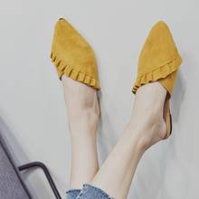 Women Slippers 2021 Summer Pure Color Pointed Half Flats Slippers Flip Flops Pleated Mueller Shoes Rome Beach Shoe Sandal Slides 2024 - buy cheap