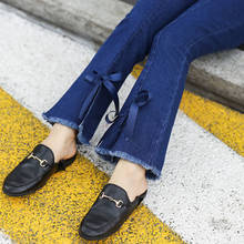 Calça jeans feminina, calça slim para garotas de primavera e outono, com lacinho 2024 - compre barato
