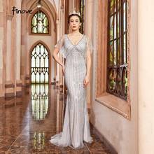 Finove New Design Evening Dress 2020 Silver Sexy V Neck Beading Mermaid Dress Long Floor Length Party Prom Gown 2024 - купить недорого