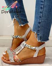 DORATASIA Bohemia Style Wedges Open Toe Sandals Summer Casual Beach Sandals Women Gladiator Rhinestone Shoes Woman large Size 2024 - buy cheap