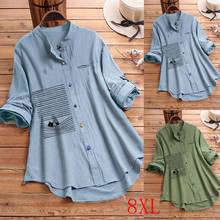 Summer large size shirt 4XL 5XL 6XL 7XL  8XL bust 133CM fashion women's round neck long sleeve button stitching casual shirt 2024 - buy cheap