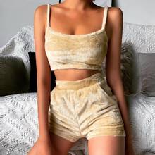 Sexy Short Two Piece Set Women Outfits Soft Velvet Spaghetti Straps Crop Top Camisole Micro Shorts 2 Piece Set Women Tracksuit 2024 - buy cheap