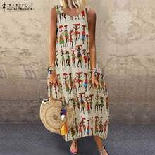ZANZEA 2022 Summer Women Dress Vintage Printed Sleeveless Sundress Tanks Vestido Sarafans Loose Cotton Linen Dresses Robe Femme 2024 - buy cheap