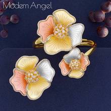 ModemAngel Luxury Flower Blossom Bangle Ring Set Fashion Jewelry Sets For Women Wedding Engagement Wedding 2024 - buy cheap