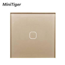 Minitiger-interruptor de parede padrão ue/gb, 1 gang, 1 way, painel de interruptor em vidro cristal branco, 220-250v, somente função touch