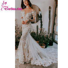 Mermaid Long Sleeves Wedding Dresses 2021 Sexy Backless Elegant Bridal Gowns Tulle Lace Appliques Robe De Soirée De Mariage 2024 - buy cheap