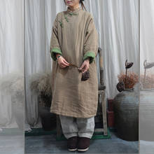 Johnature-Vestidos cálidos de estilo chino para mujer, ropa gruesa de lino y algodón de manga larga, otoño e invierno, novedad de 2021 2024 - compra barato