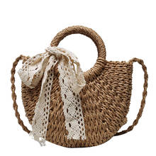 Bohemia Rattan Woven Handbags for Women Half-Round Tote Drawstring Top-Handle Bags Ladies Summer Hand Straw Beach Portable Bags 2024 - buy cheap