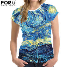 FORUDESIGNS Women T-Shirt Van Gogh Painting 3D Print Vintage Short Sleeves Lady Summer Casual Clothing Harajuku camisa feminina 2024 - buy cheap