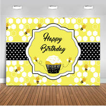 Happy Birthday Bee Backdrop for Photography Newborn Baby Party Decoration Banner Background for Photo Booth Studio Printed 584 2024 - buy cheap
