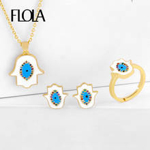 FLOLA-Conjunto de collar de cristal de Fátima para mujer, juego de joyería de color dorado y azul, ojo esmaltado, arcoíris, nkeq36 2024 - compra barato