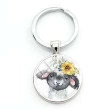 TAFREE 25mm Cute Animals With Flowers Photo Design Keyholders Round Glass Dome Horse Sheep Cattle Fox Kids Jewelery 2024 - buy cheap