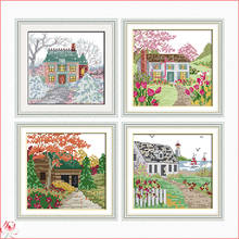 Joy Sunday Cabin Scenery Counted And Stamped Landscape Home Decoration Needlework Needlepoint Cross Stitch kit Handmade Gifts 2024 - buy cheap