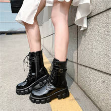 YMECHIC 2019 Black Platform Combat Ankle Boots for Women Lace Up Buckle Strap Woman Shoes Side Zip Winter Biker Boots Big Size 2024 - buy cheap