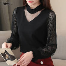 V-neck Woman Shirt Sexy Women Tops and Blouses 2021 Autumn Hollow Lace Top Long Sleeve Chiffon Blouse Office Lady Clothes 10545 2024 - buy cheap