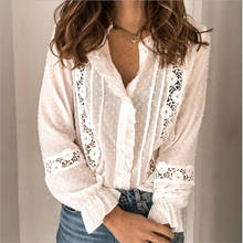 Women Lace Blouse Boho Blouses 2020 Ruffles Shirt Spring Autumn Sexy V Neck Flare Long Sleeve Fashion Hollow Out Casual Tops 2024 - buy cheap