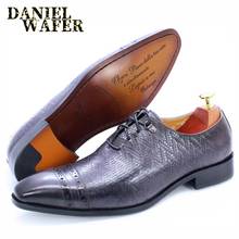 Sapatos masculinos oxford, preto, cinza, luxuoso, tecelado com estampas, sapatos de couro, para escritório, casamento, boné, bico fino, sapatos formais masculinos 2024 - compre barato