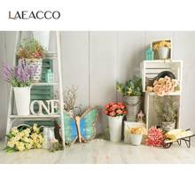 Gray Wood Ladder Spring Potted Flowers Baby Child Portrait Photographic Background Digital Photo Studio Photo Backdrop Photocall 2024 - buy cheap