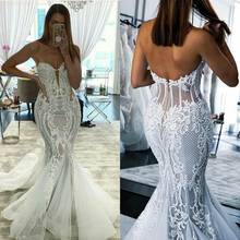 2021 Wedding Dresses Sweetheart Illsion  Lace Appliques Wedding Dress Sweep Train Plus Size  Bridal gown Vestidos De Novia 2024 - buy cheap