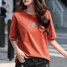 New 2022 T Shirt Women Short Sleeve Summer Loose Tops Tees Embroidery Letter Tshirts Casual Female T-shirt Cotton Camisetas 2024 - buy cheap