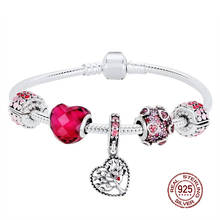 Conjunto de pulseira de prata esterlina 2018, conjunto pulseira vermelha em formato de coração feminina 2024 - compre barato