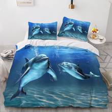 Модные комплекты постельного белья с 3d-изображением морского дельфина, голубой комплект пододеяльника, симпатичное постельное белье, наволочка, Роскошный домашний текстиль, Королевский полный размер 140x200 2024 - купить недорого